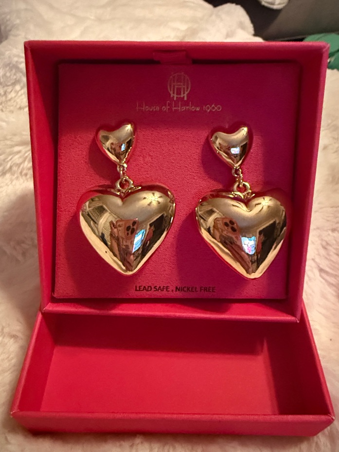 House Of Harlow 1960 Gold Puffy Heart Drop Earrings 36$